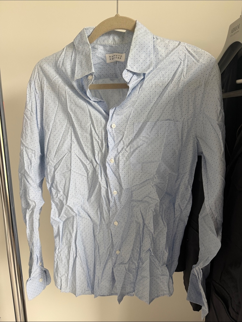 Barneys New York Light Blue Men's Dress Shirt with Micro Dot Pattern